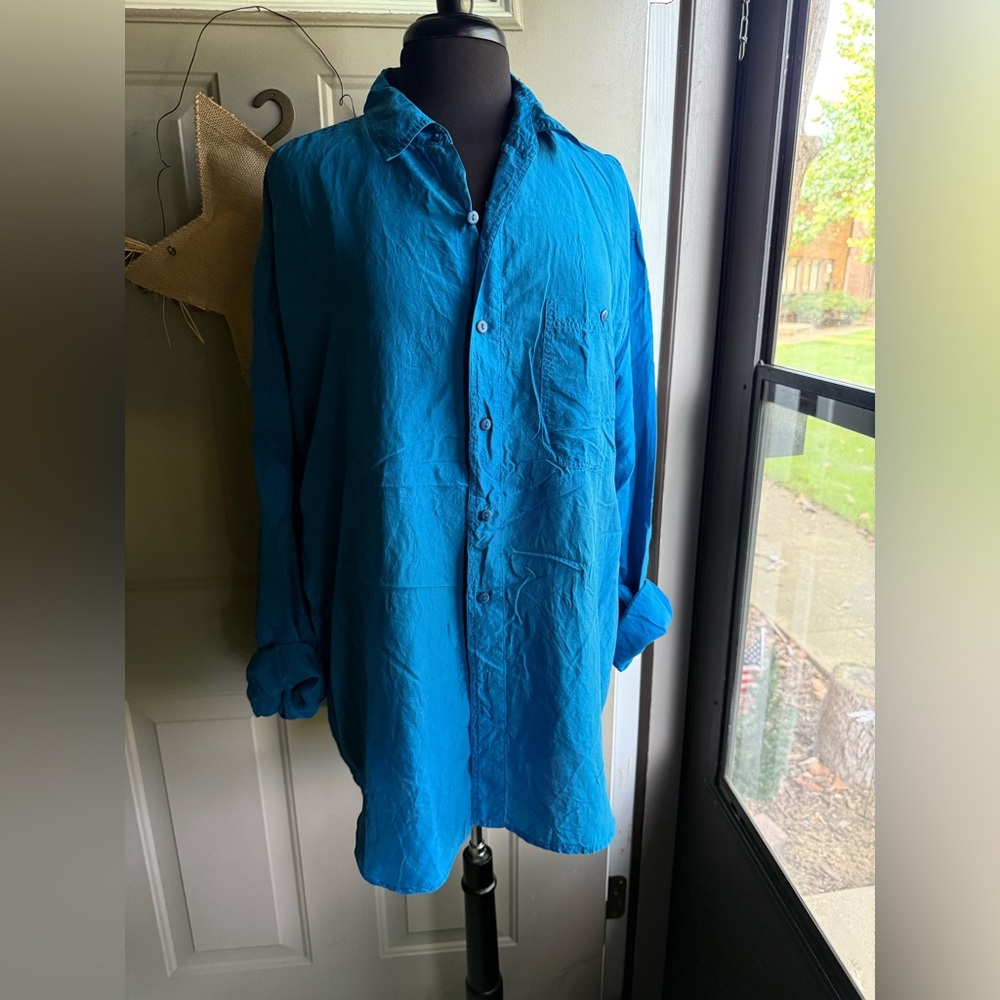 Vintage Creative Edge silk button down tunic blouse, size XL